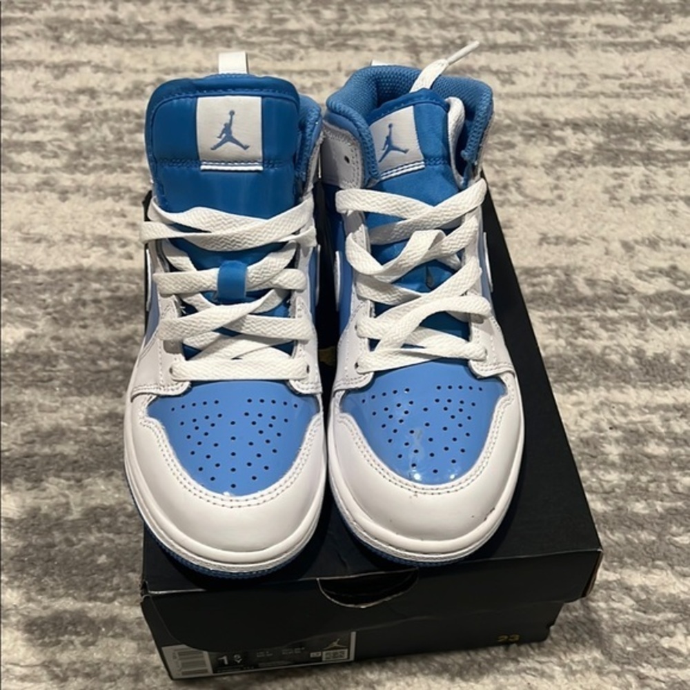 Kids' Jordan 1 Mid  Blue and White Sneakers size 1.5 YOUTH